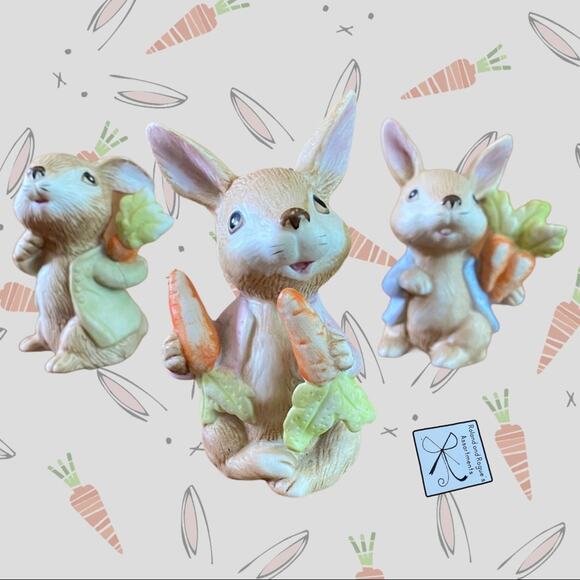 Homco 3-ct Bunnies with Carrots 1410 Figurines - Picture 1 of 8